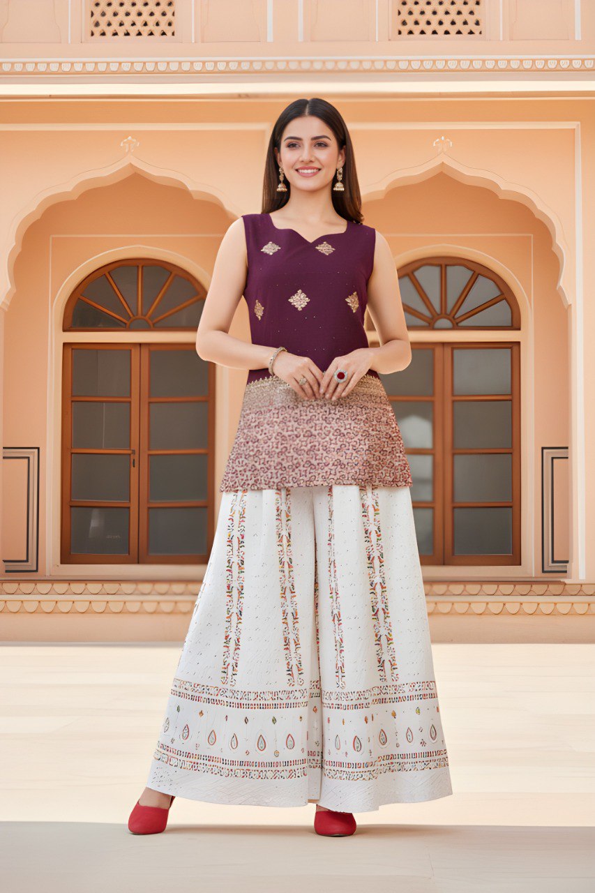 Woman Sleeveless with Maroon Golden Zari Work top