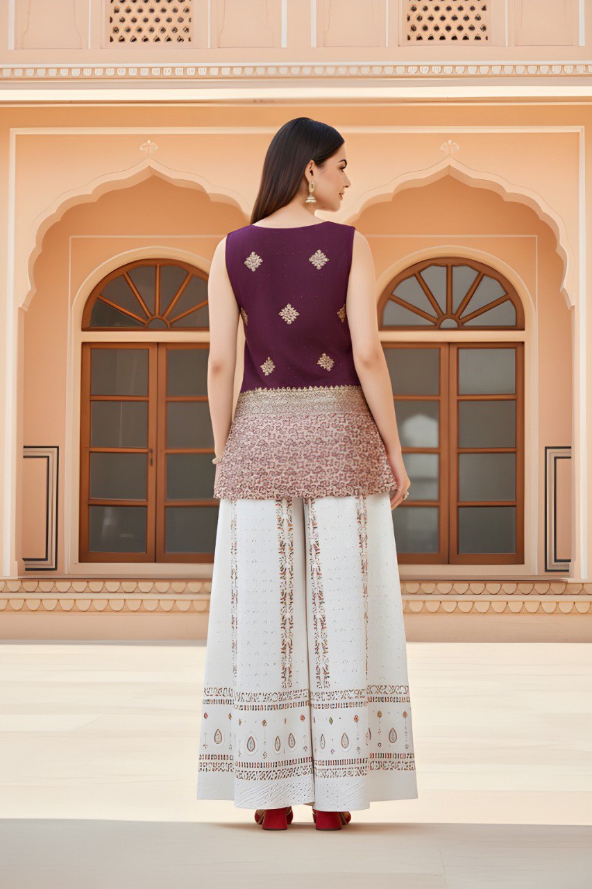 Woman Sleeveless with Maroon Golden Zari Work top