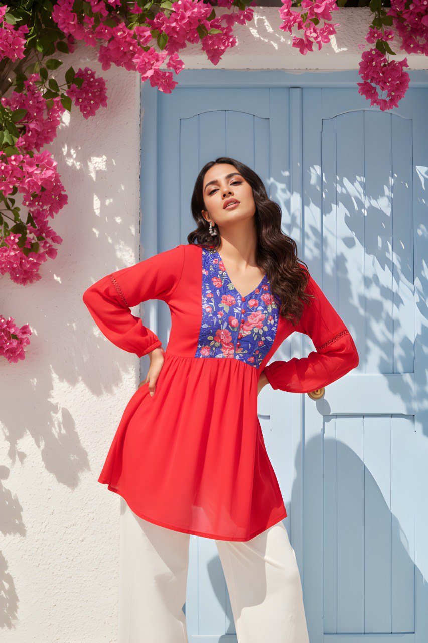 Women red georgette Fancy Tunic