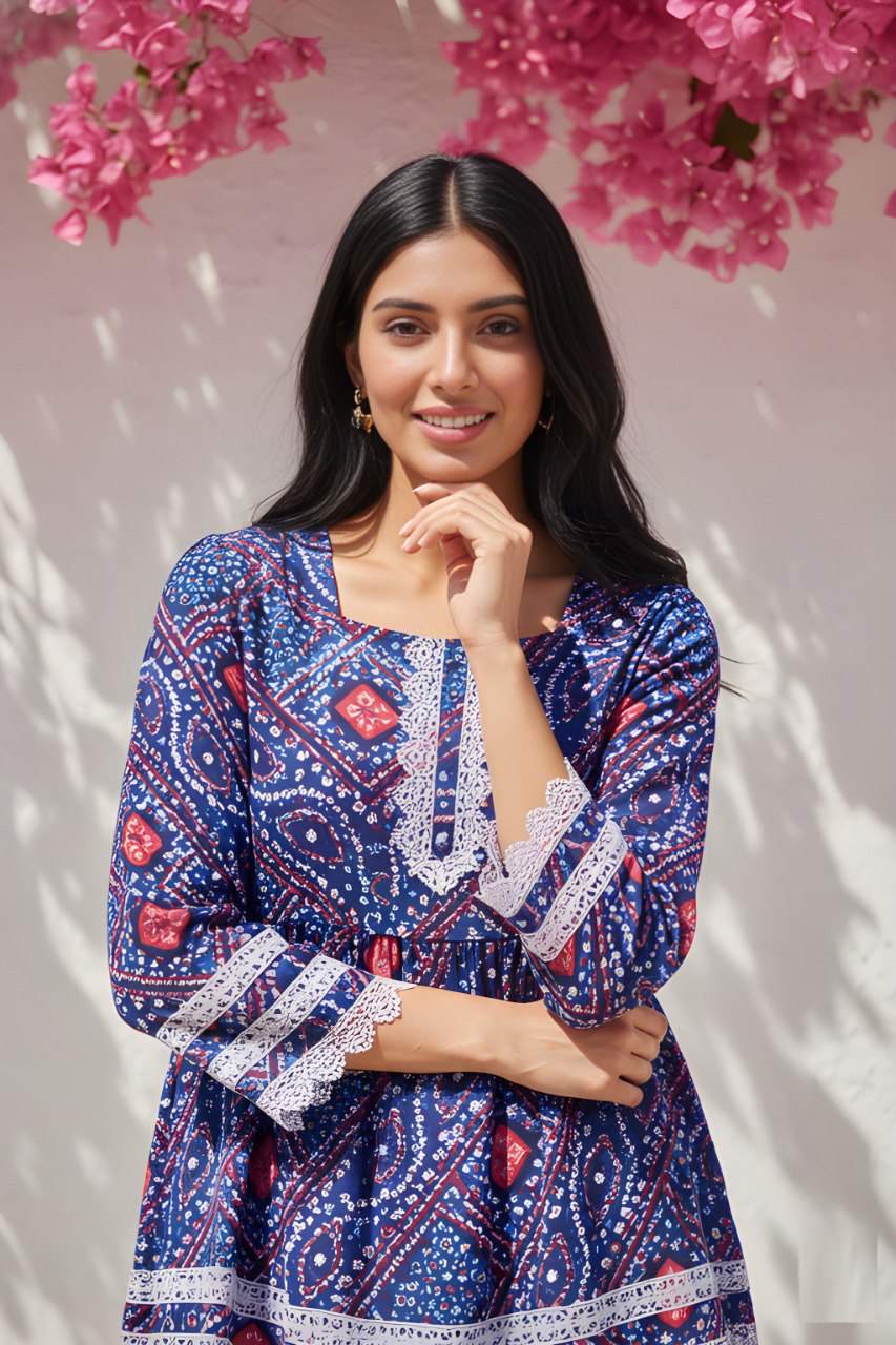 Digital Printed Delta Silk Fancy Tunic