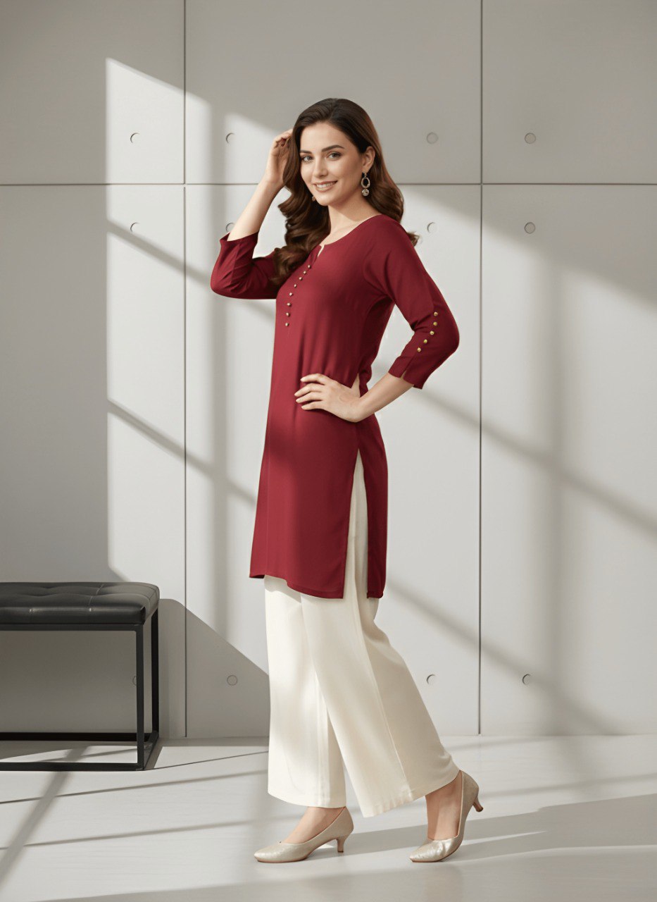 Casual Maroon Roman silk Tunic Top