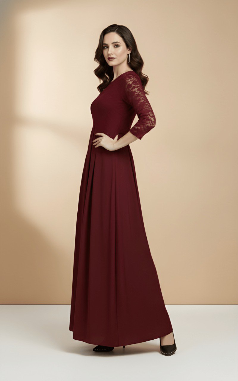 woman Maroon Net long dres