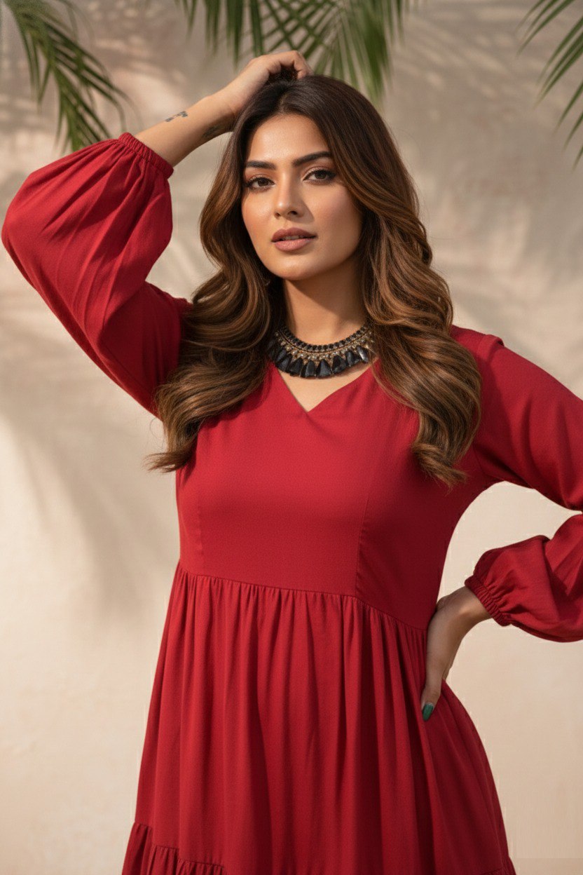 Fancy Red Delta silk flare dress