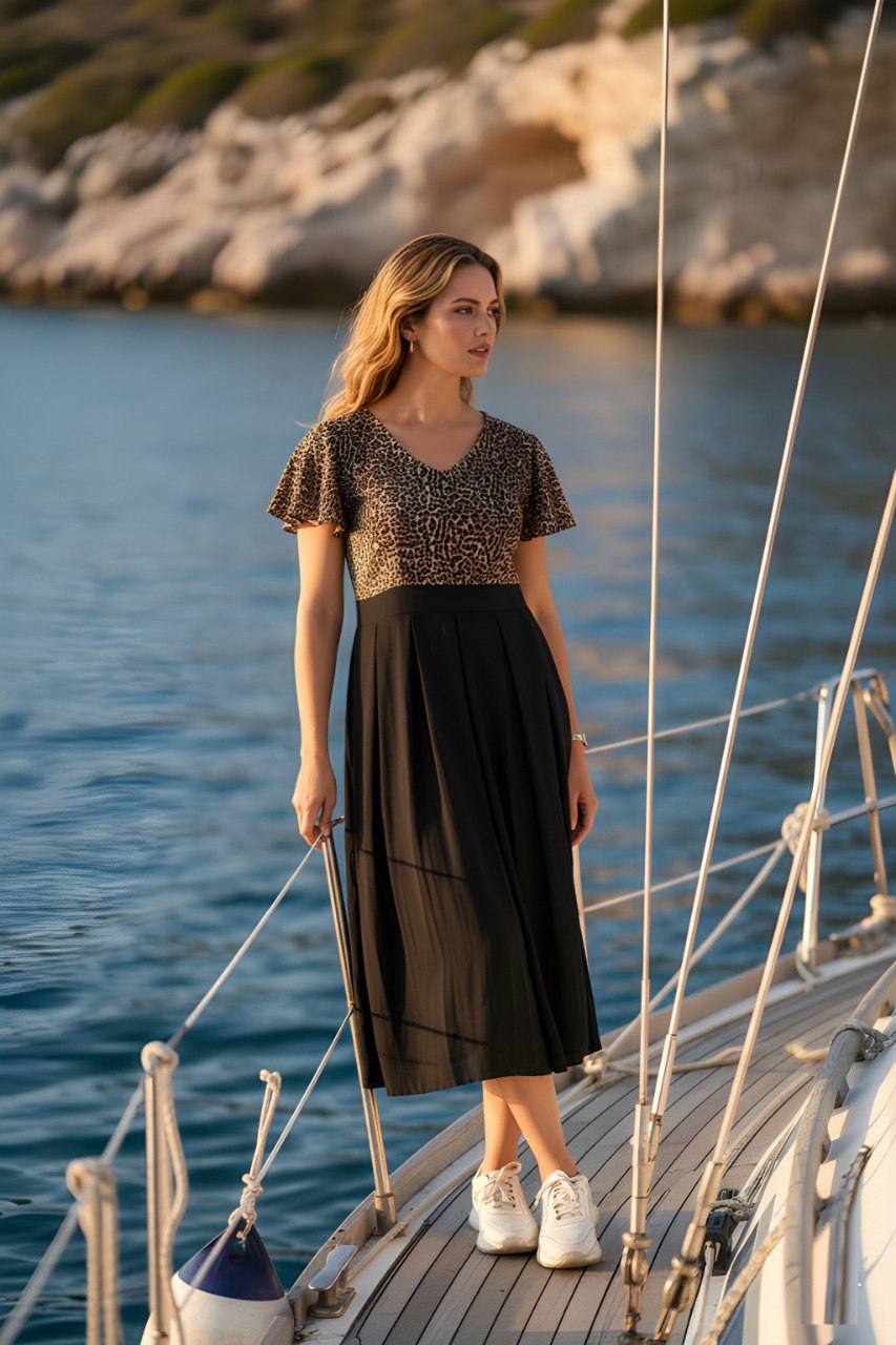 Woman Black Animal Print Fancy dress