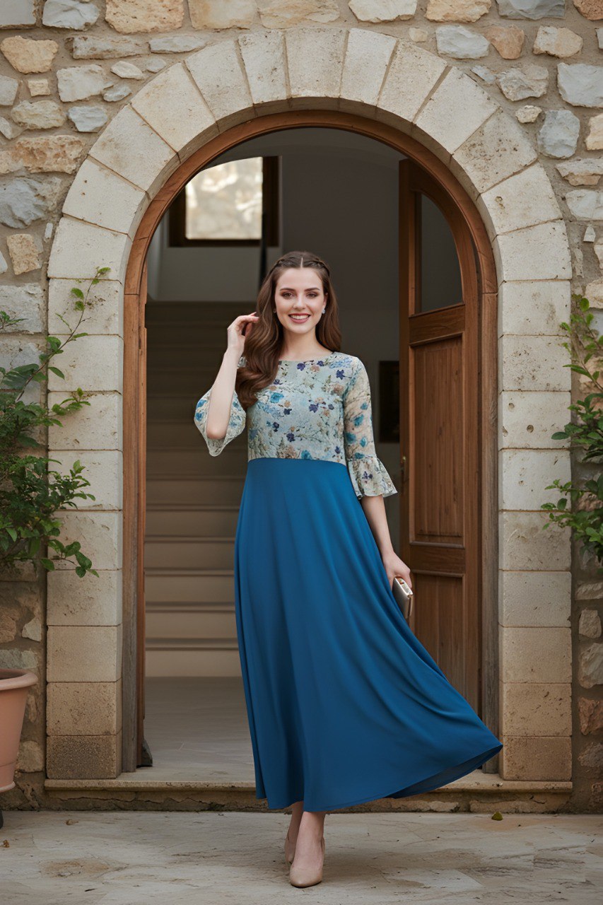 Fancy Georgette Royal Blue Printed dress