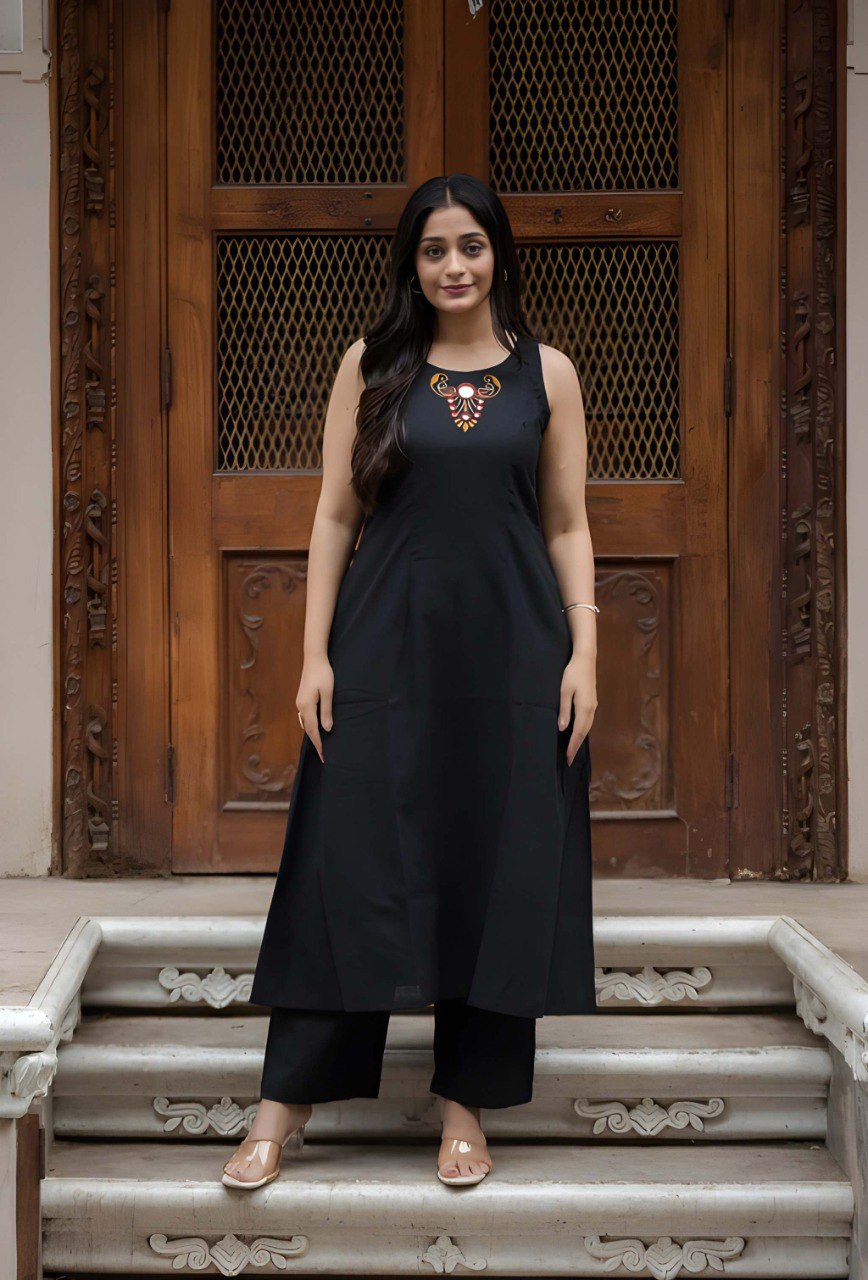 Black soft Cotton Solid Kurta Palazzo set