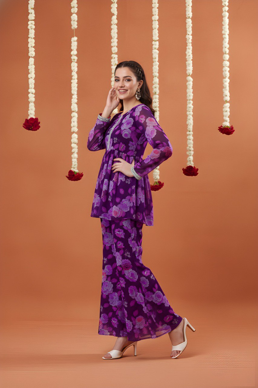 Plurple printed kurta with sharara