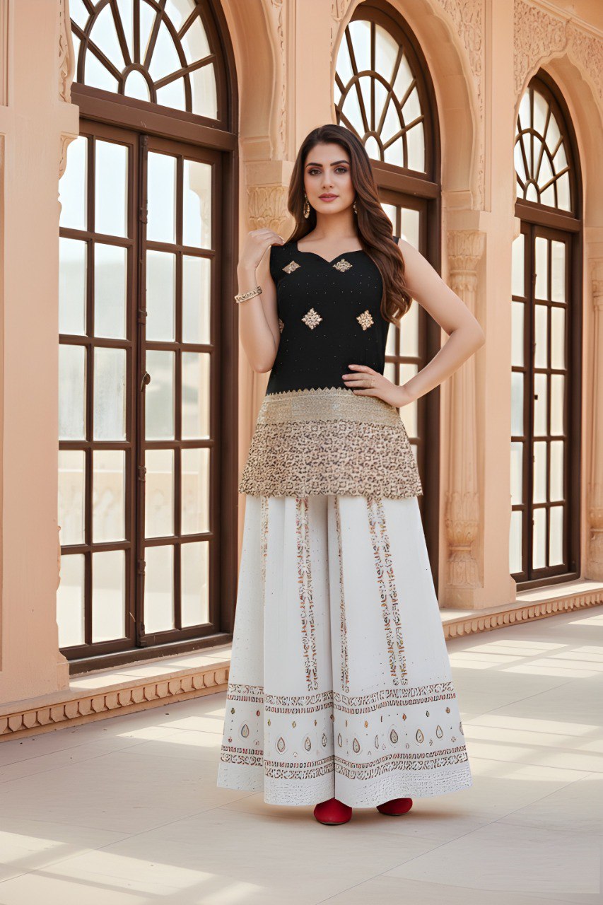 Woman Sleeveless with Black Golden Zari Work top