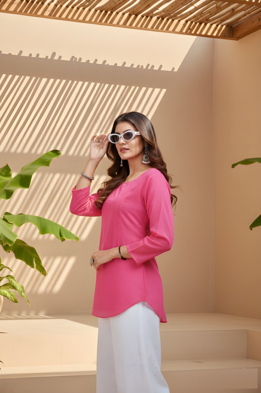Woman Stylish Pink Cotton short tunic & kurti