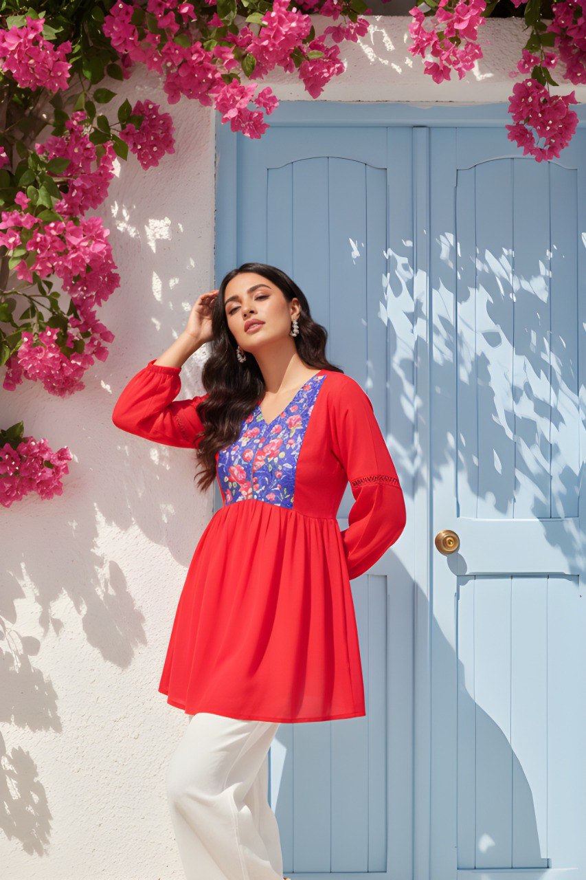 Women red georgette Fancy Tunic