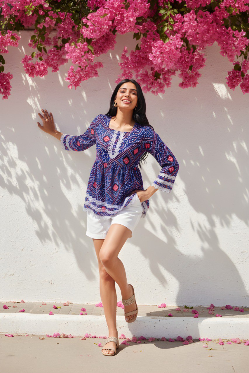 Digital Printed Delta Silk Fancy Tunic