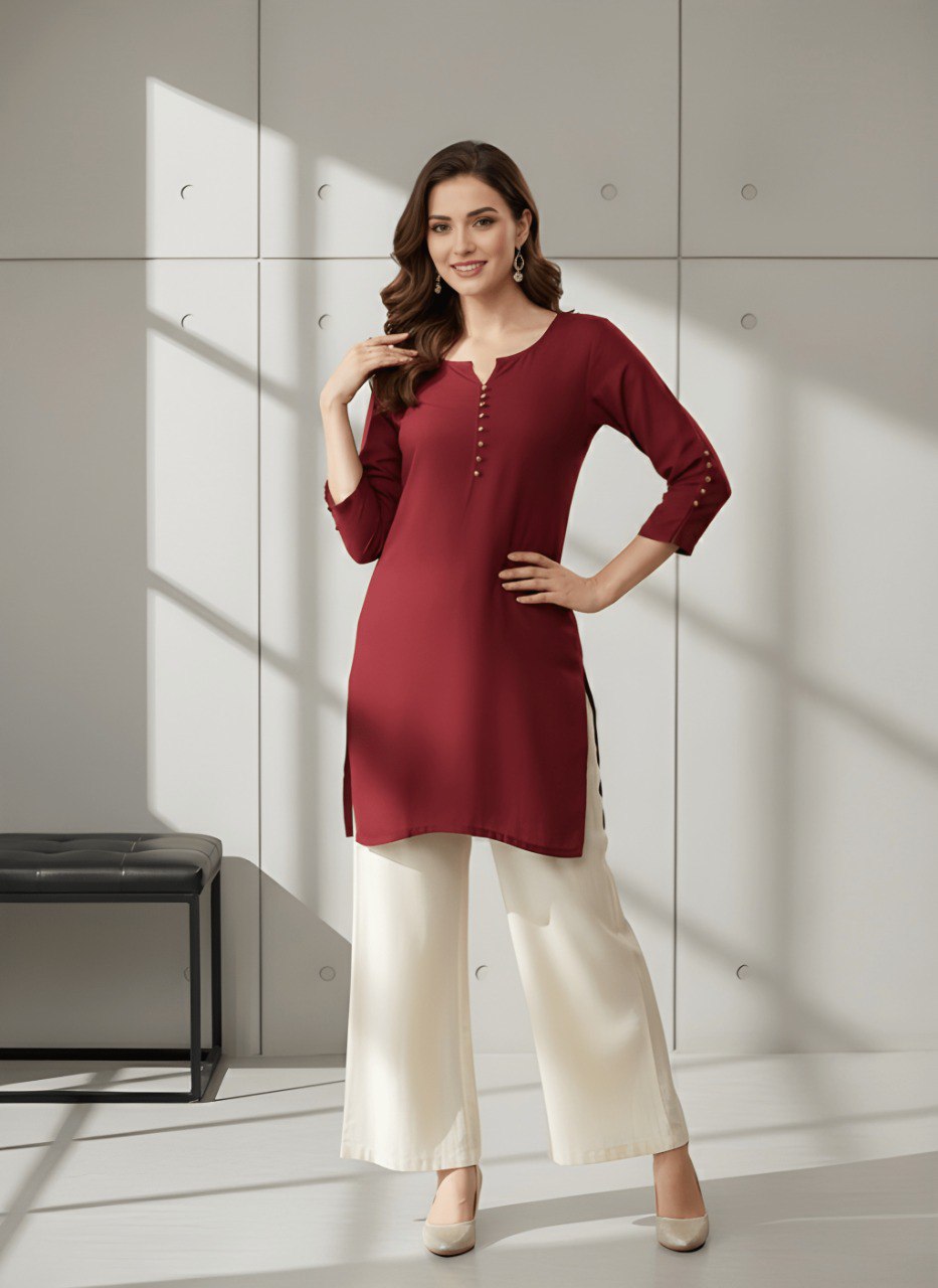 Casual Maroon Roman silk Tunic Top