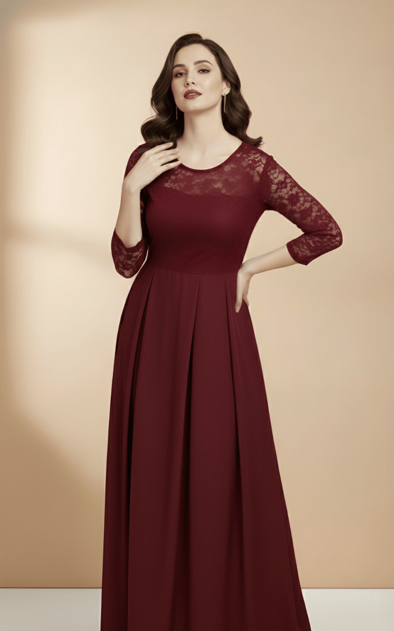 woman Maroon Net long dres