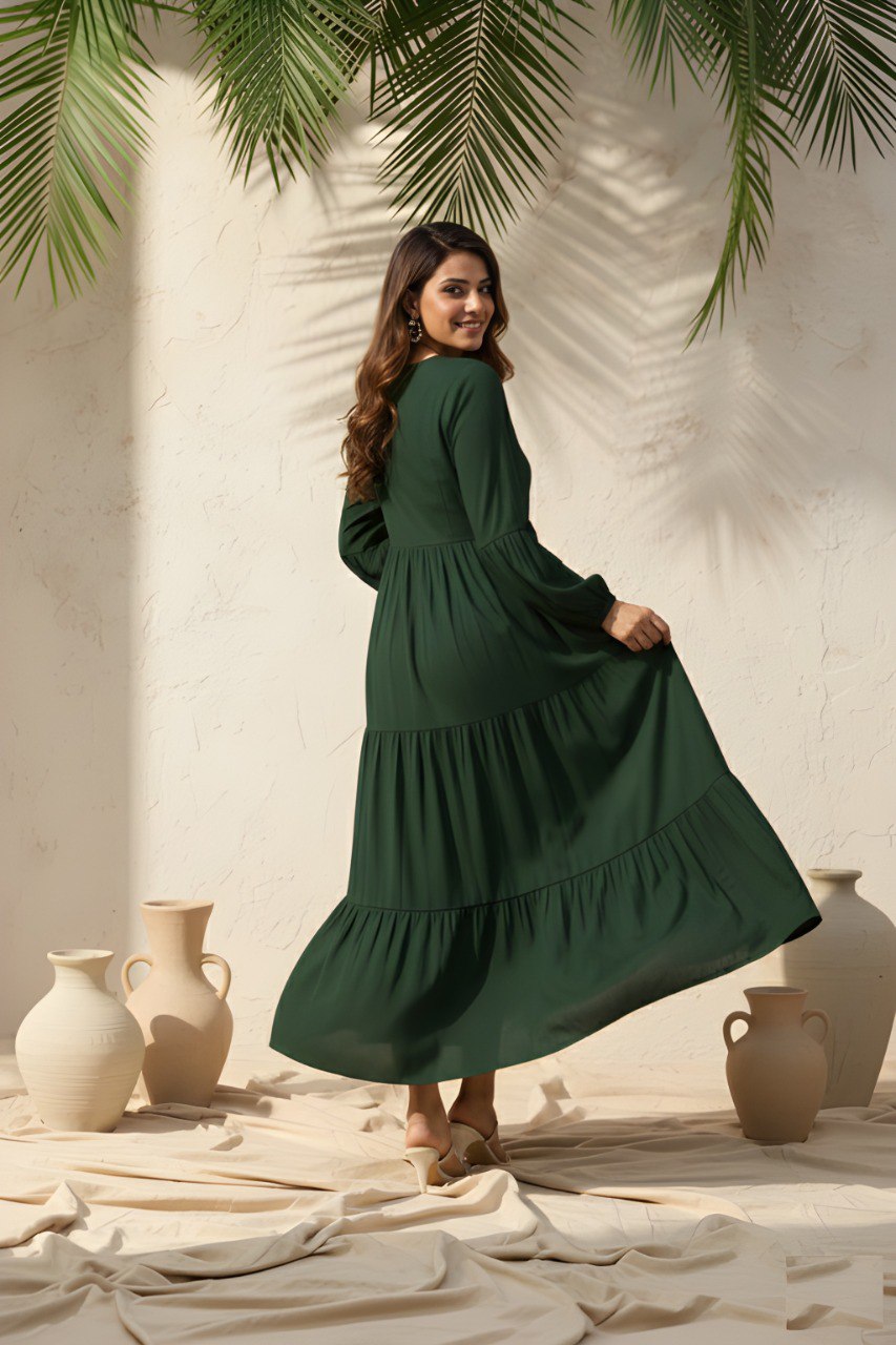 Fancy Green Delta silk flare dress