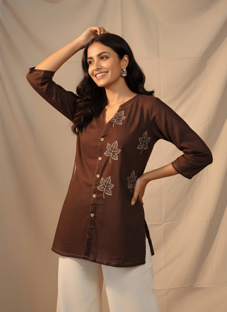 Brown Cotton Short Tunic for Women