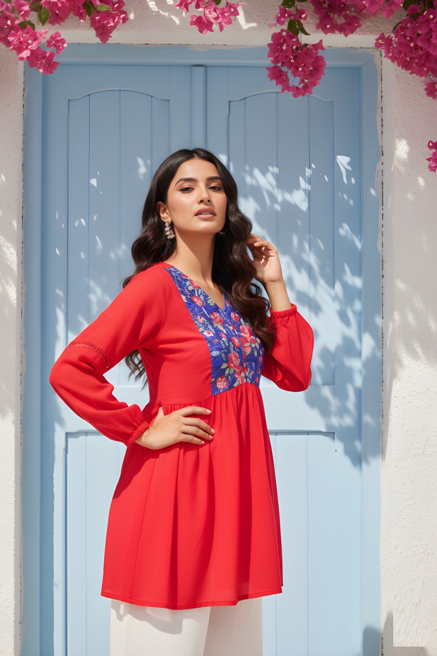 Women red georgette Fancy Tunic