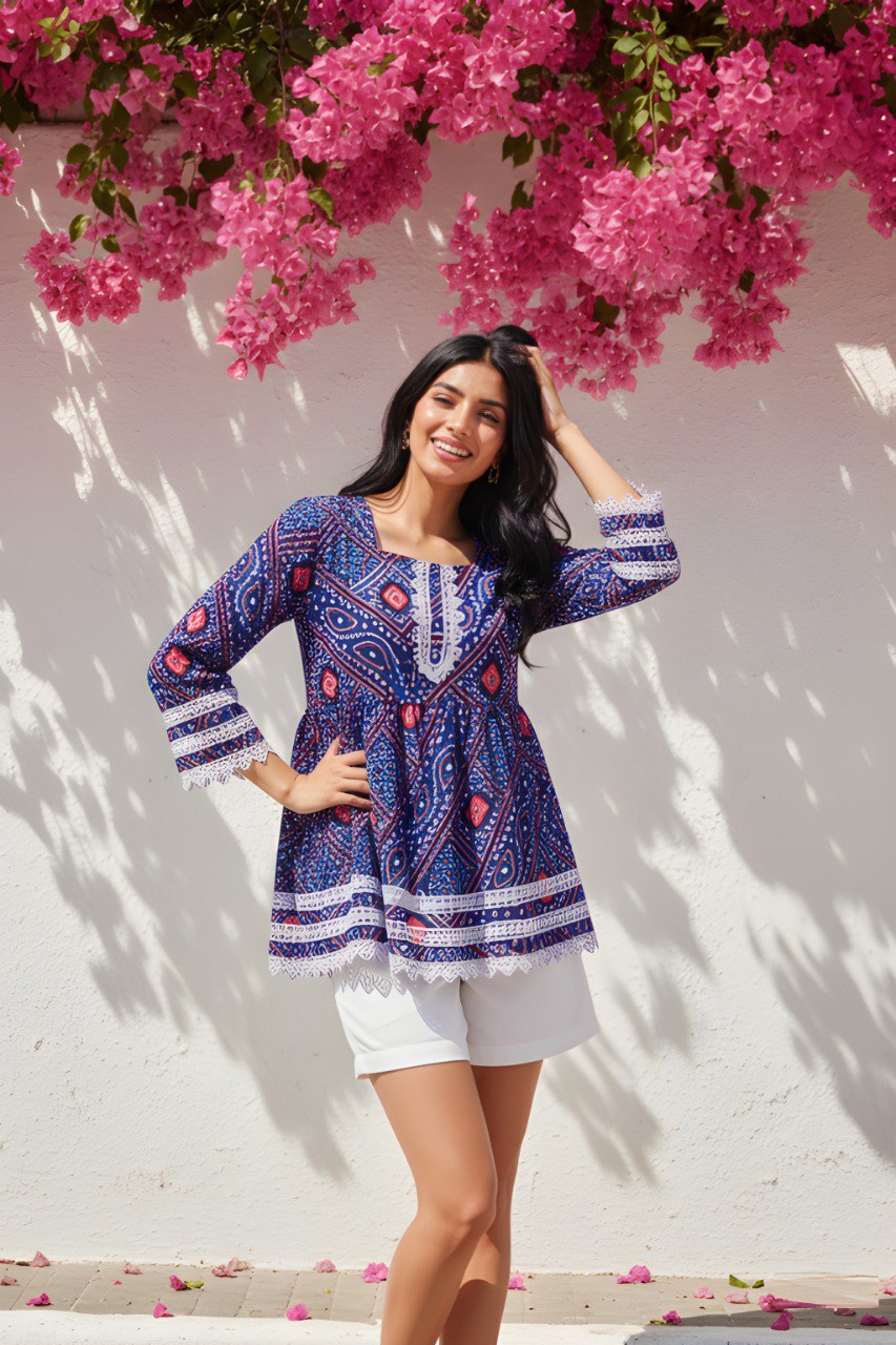 Digital Printed Delta Silk Fancy Tunic