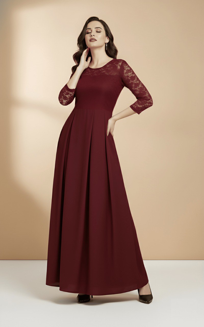 woman Maroon Net long dres