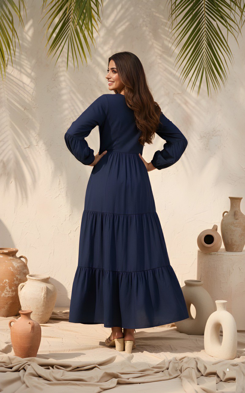 Fancy Dark Blue Delta silk flare dress