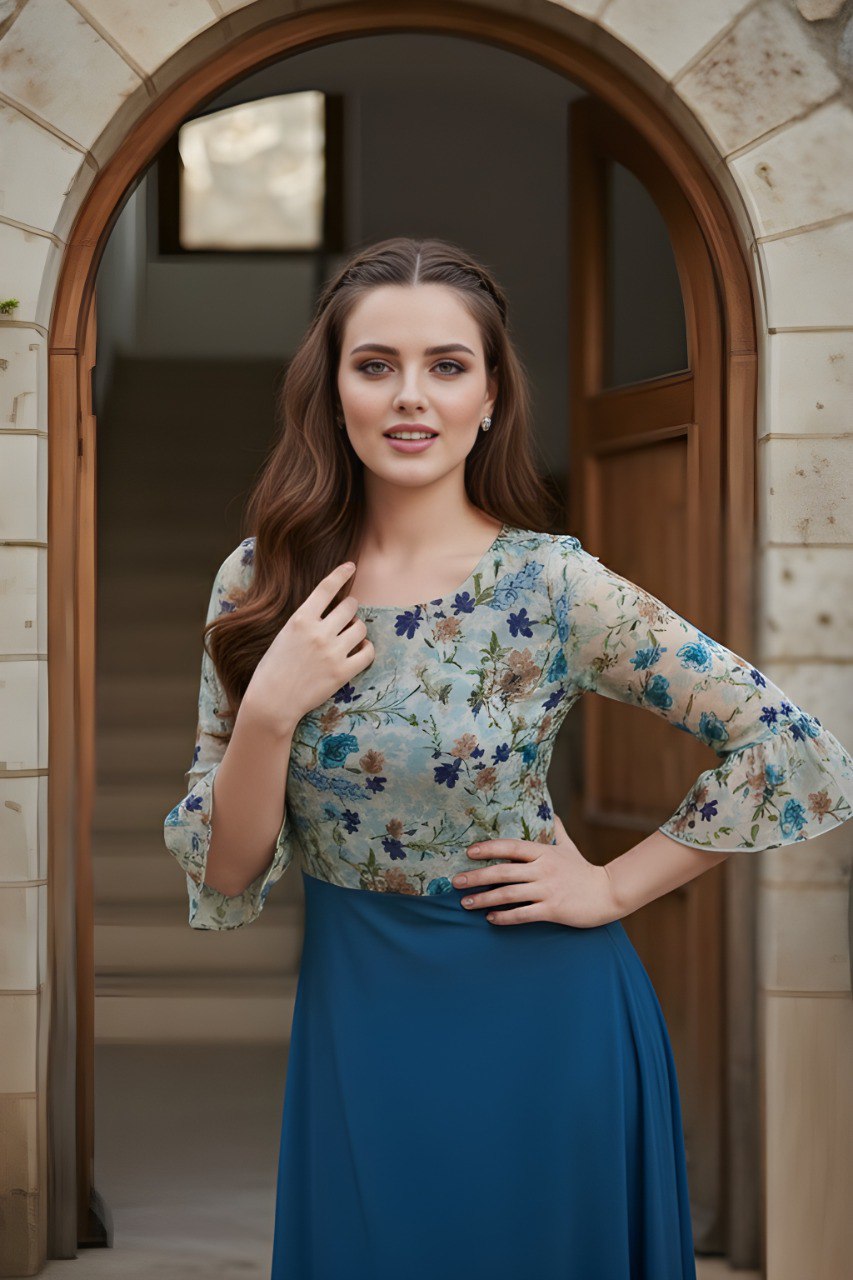 Fancy Georgette Royal Blue Printed dress