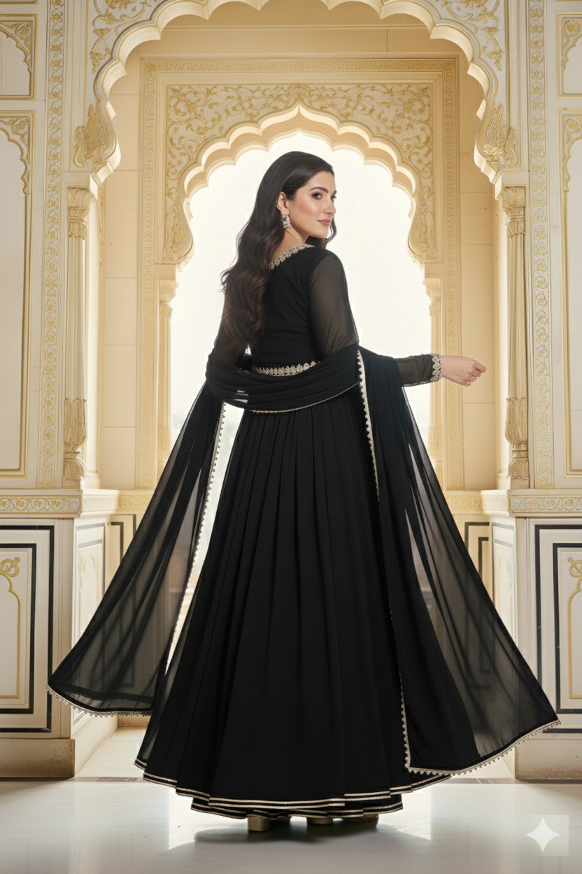 Black gorgette Kurti & Dupatta