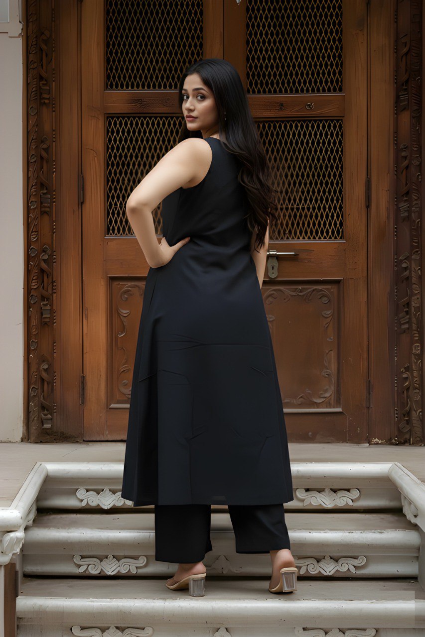 Black soft Cotton Solid Kurta Palazzo set