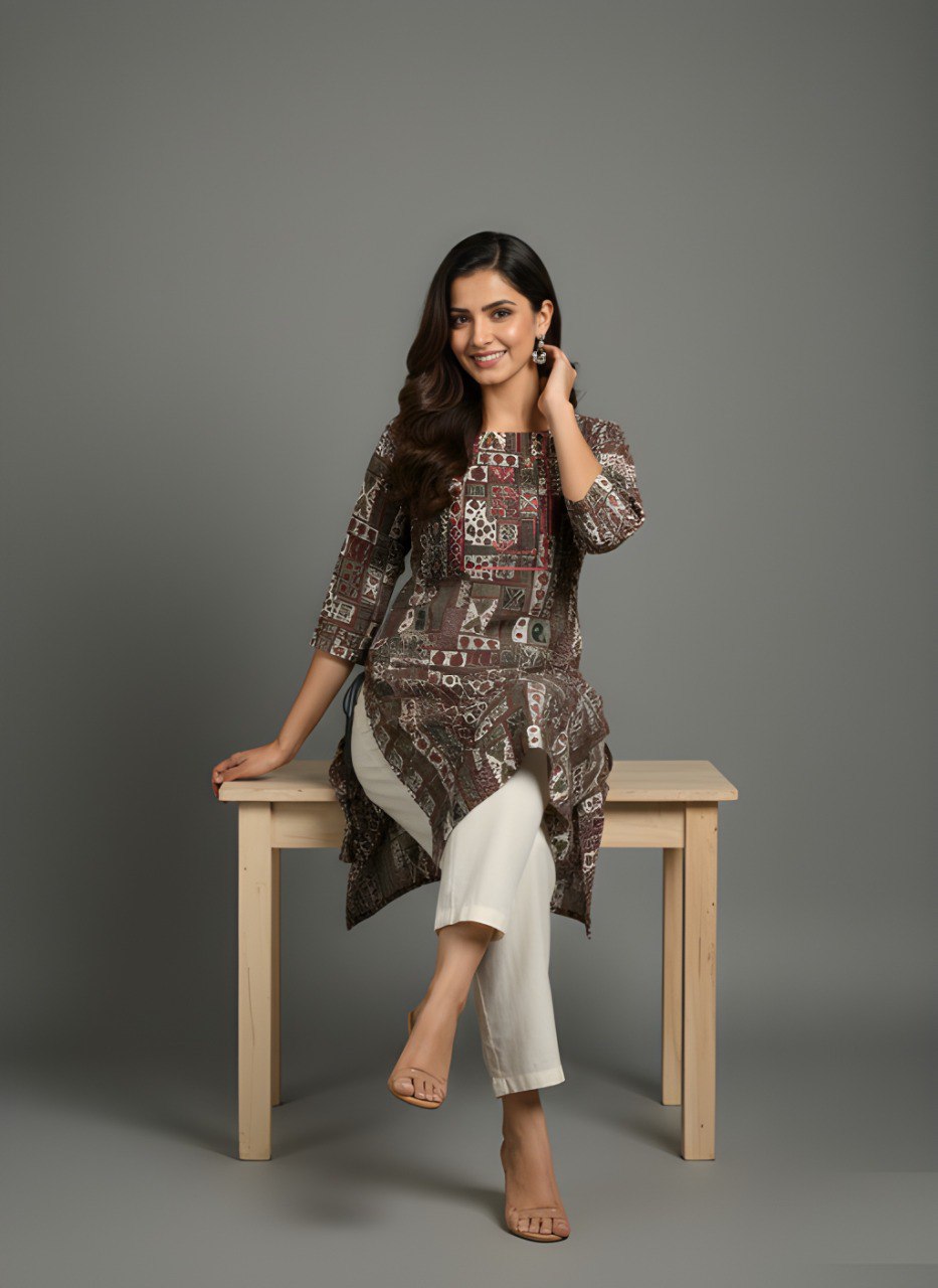 Women’s Brown Printed Straight Kurti