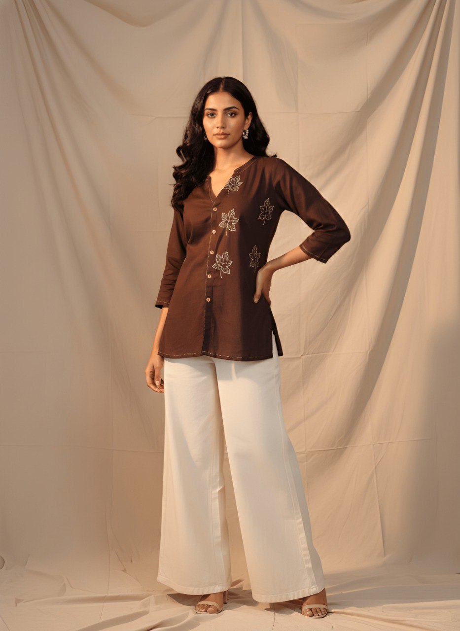 Brown Cotton Short Tunic for Women