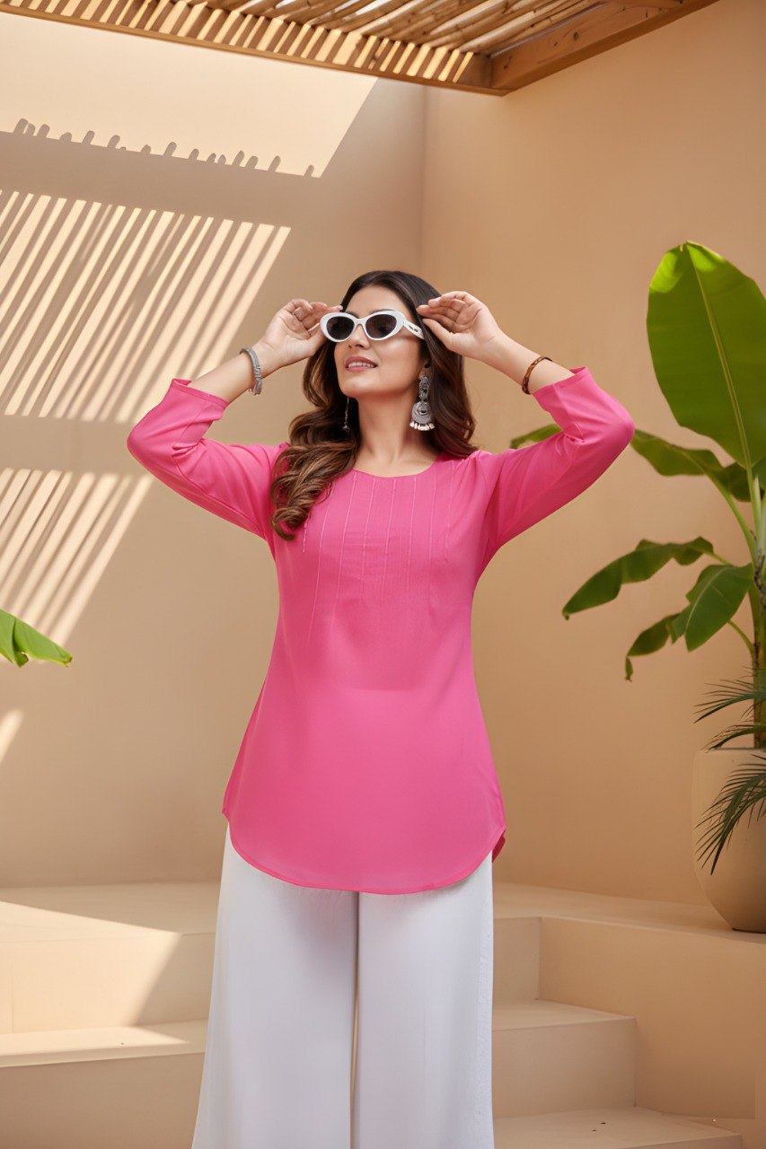 Woman Stylish Pink Cotton short tunic & kurti