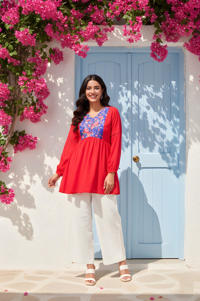 Women red georgette Fancy Tunic