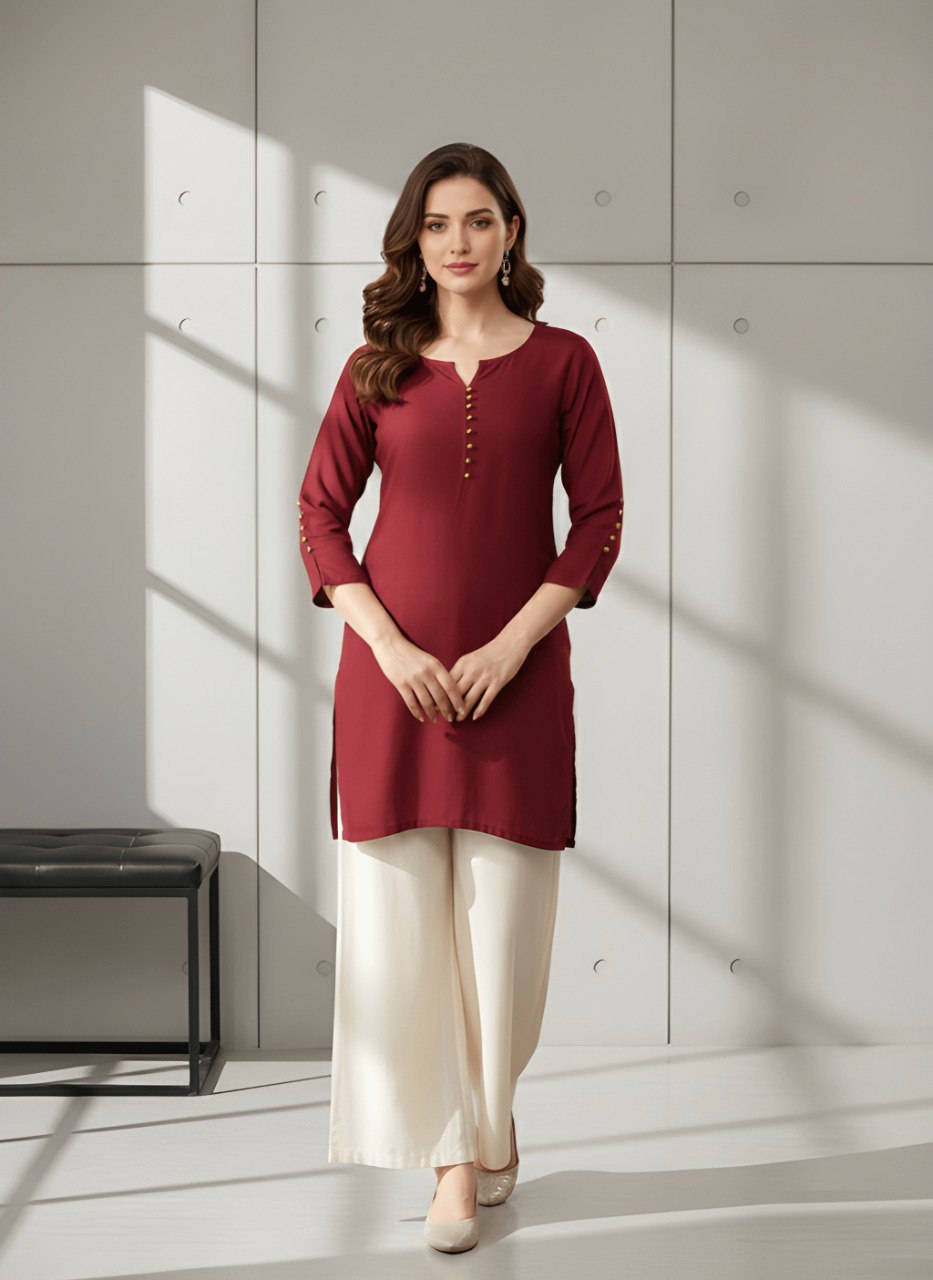 Casual Maroon Roman silk Tunic Top