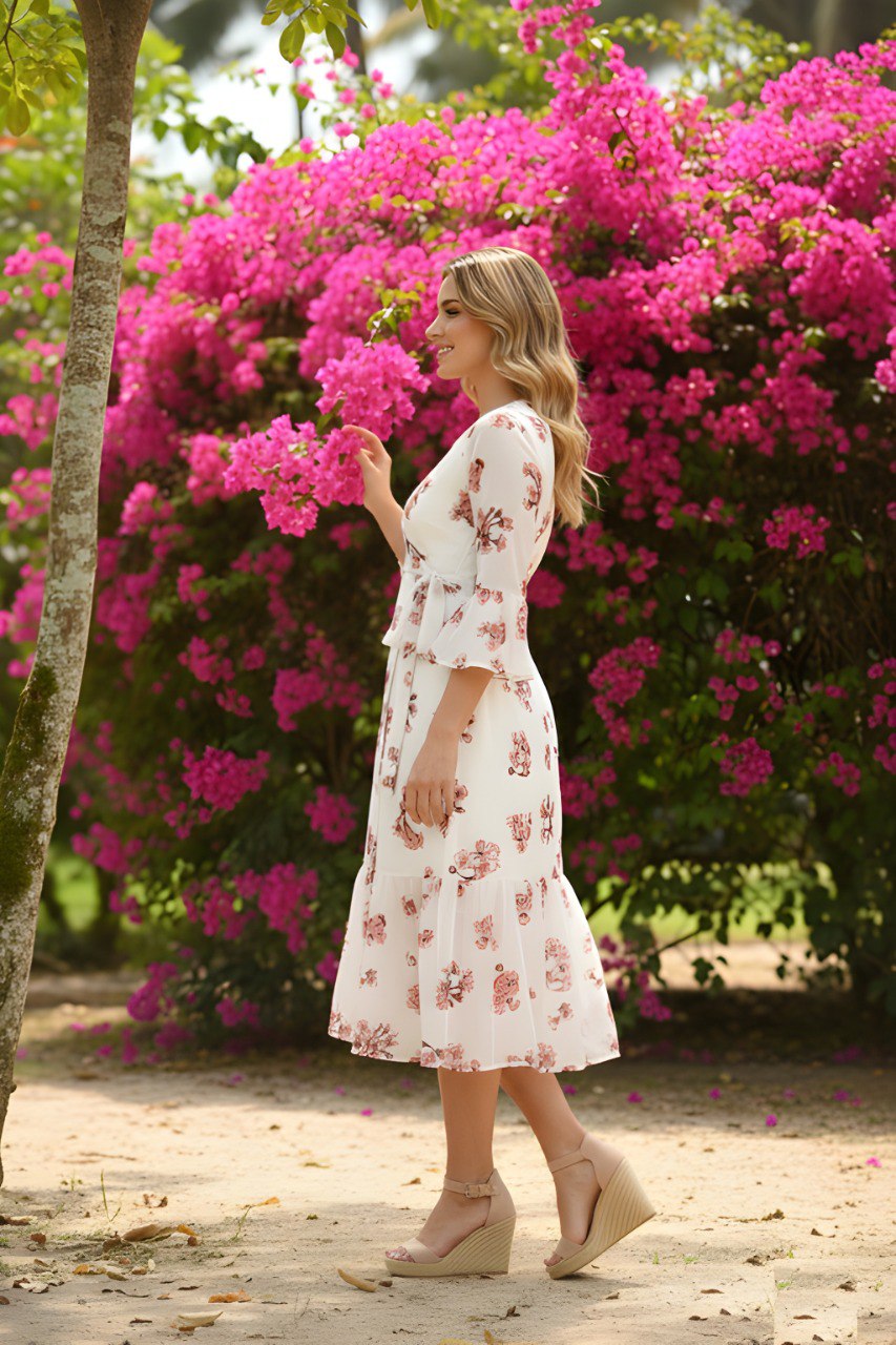 Fancy White floral Printed dress