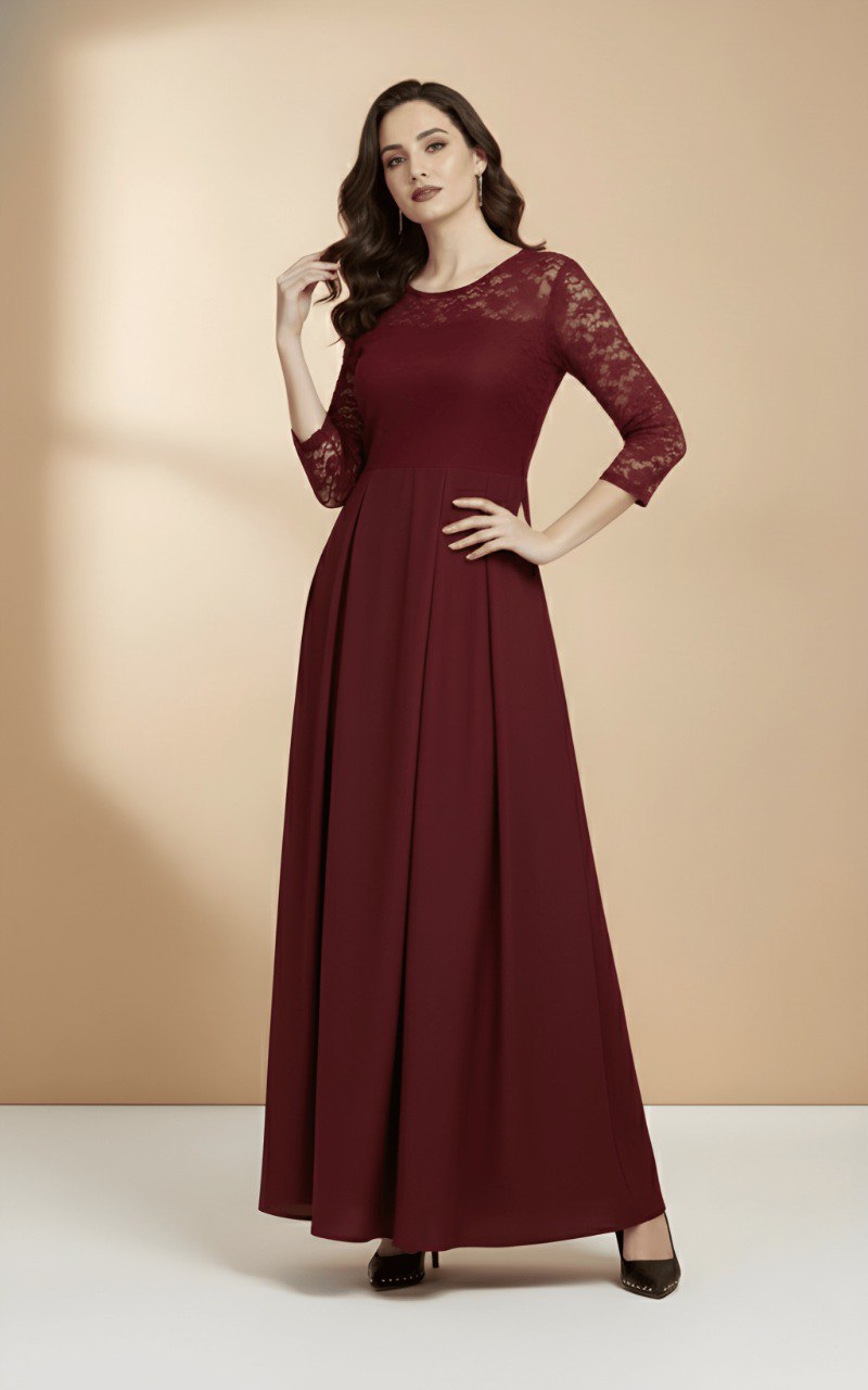 woman Maroon Net long dres
