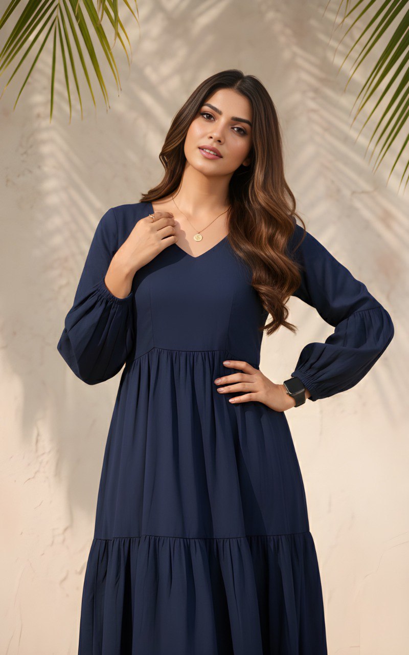 Fancy Dark Blue Delta silk flare dress