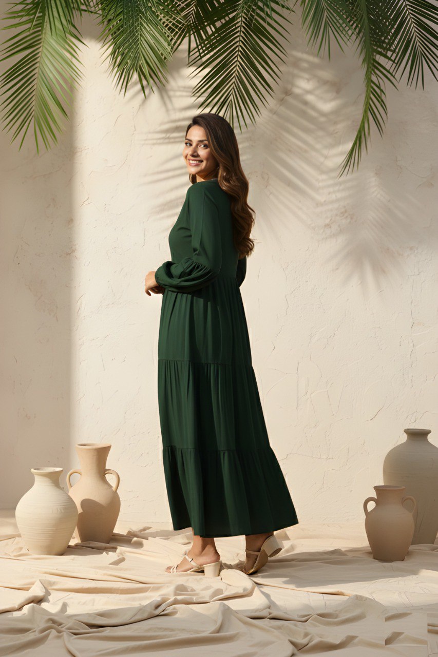Fancy Green Delta silk flare dress