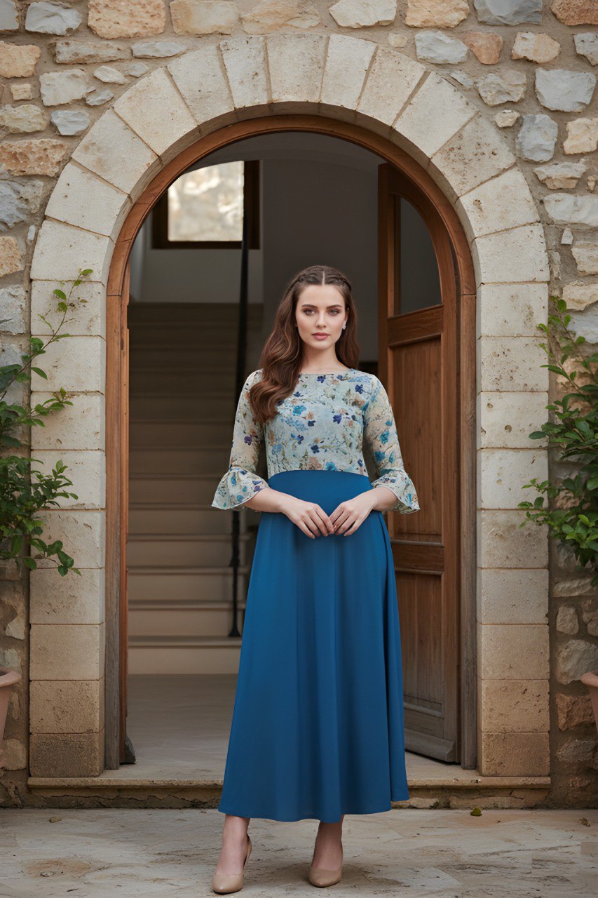 Fancy Georgette Royal Blue Printed dress