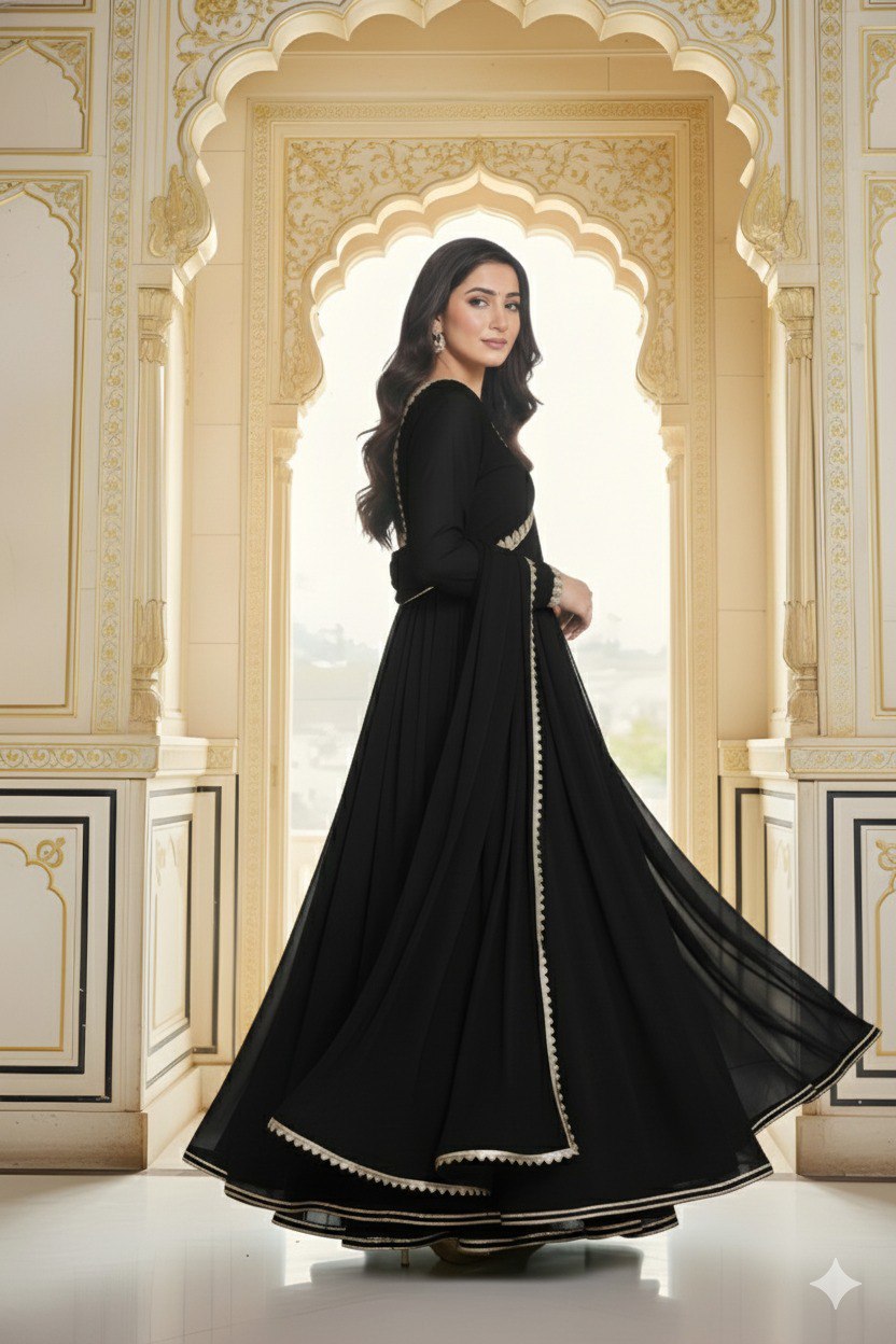 Black gorgette Kurti & Dupatta