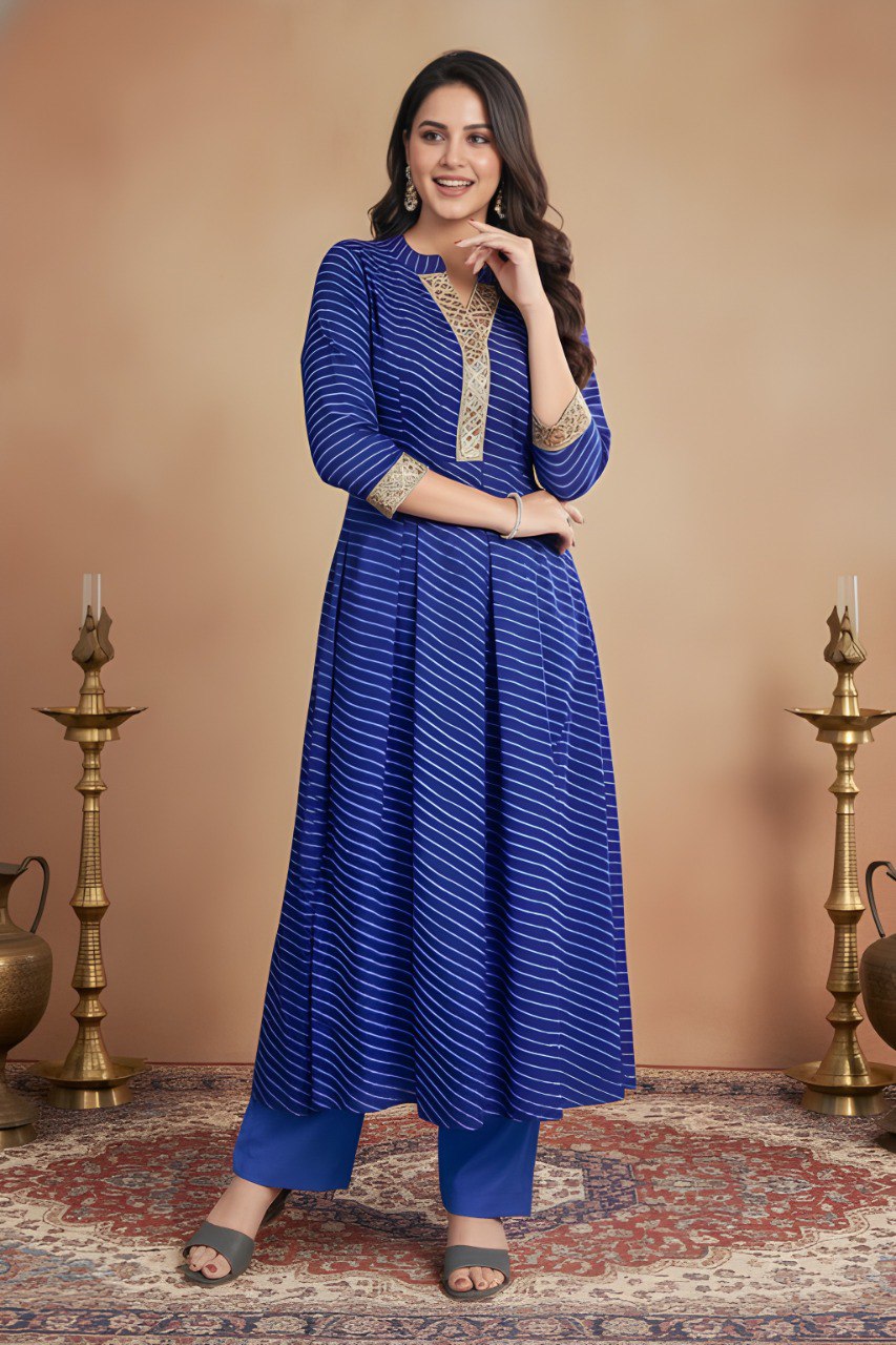 Blue Leheriya Printed Georgette Kurta and pant