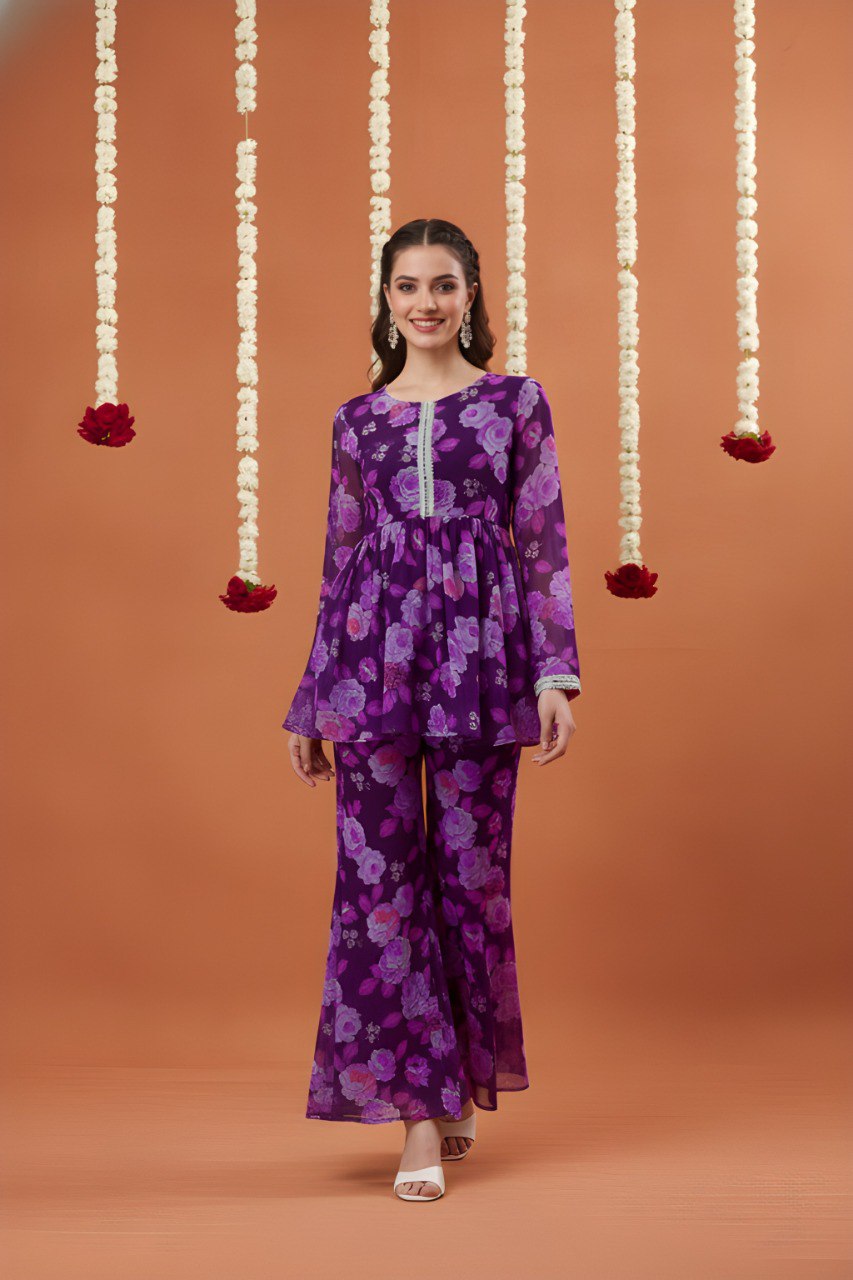 Plurple printed kurta with sharara