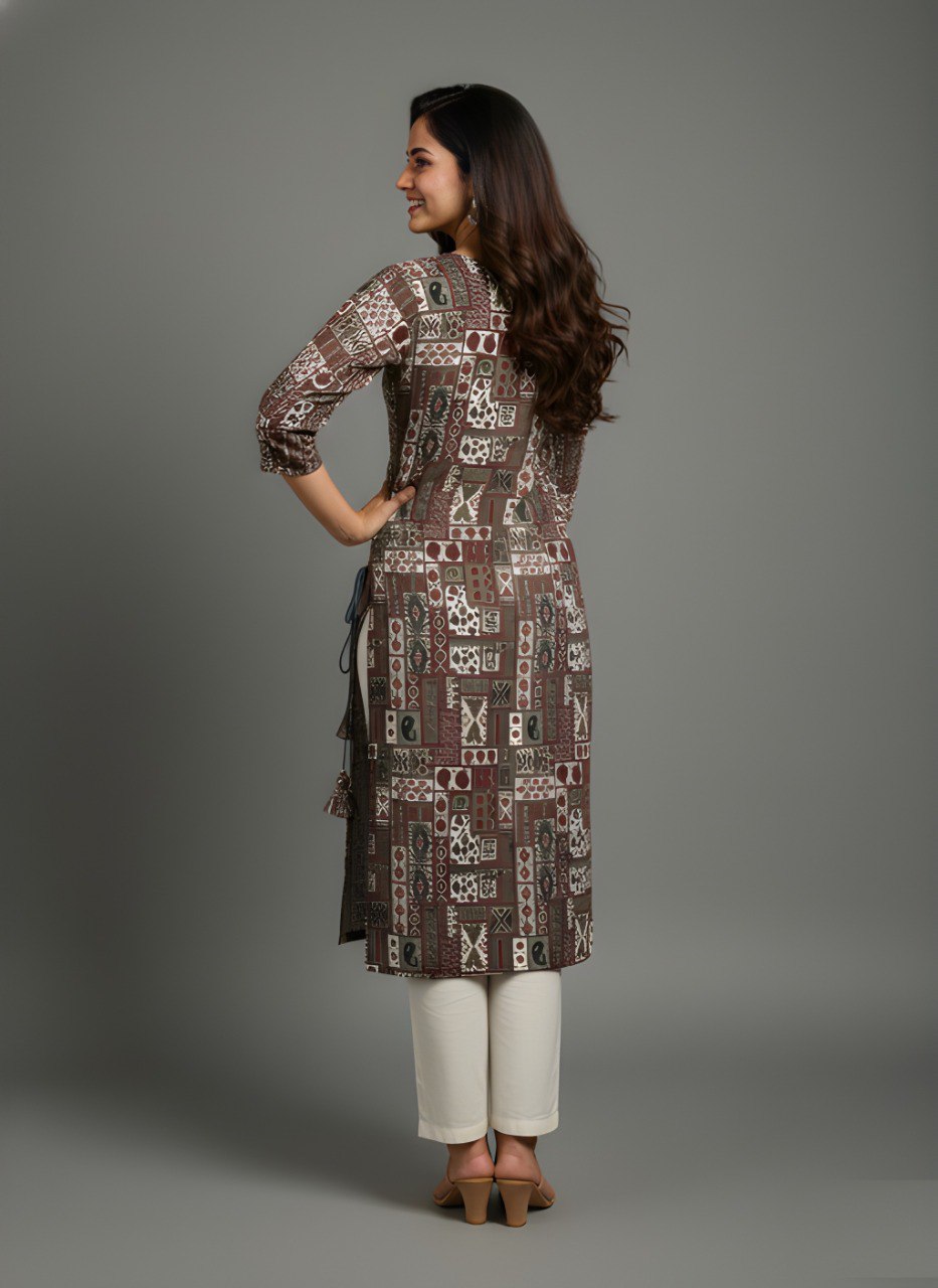 Women’s Brown Printed Straight Kurti