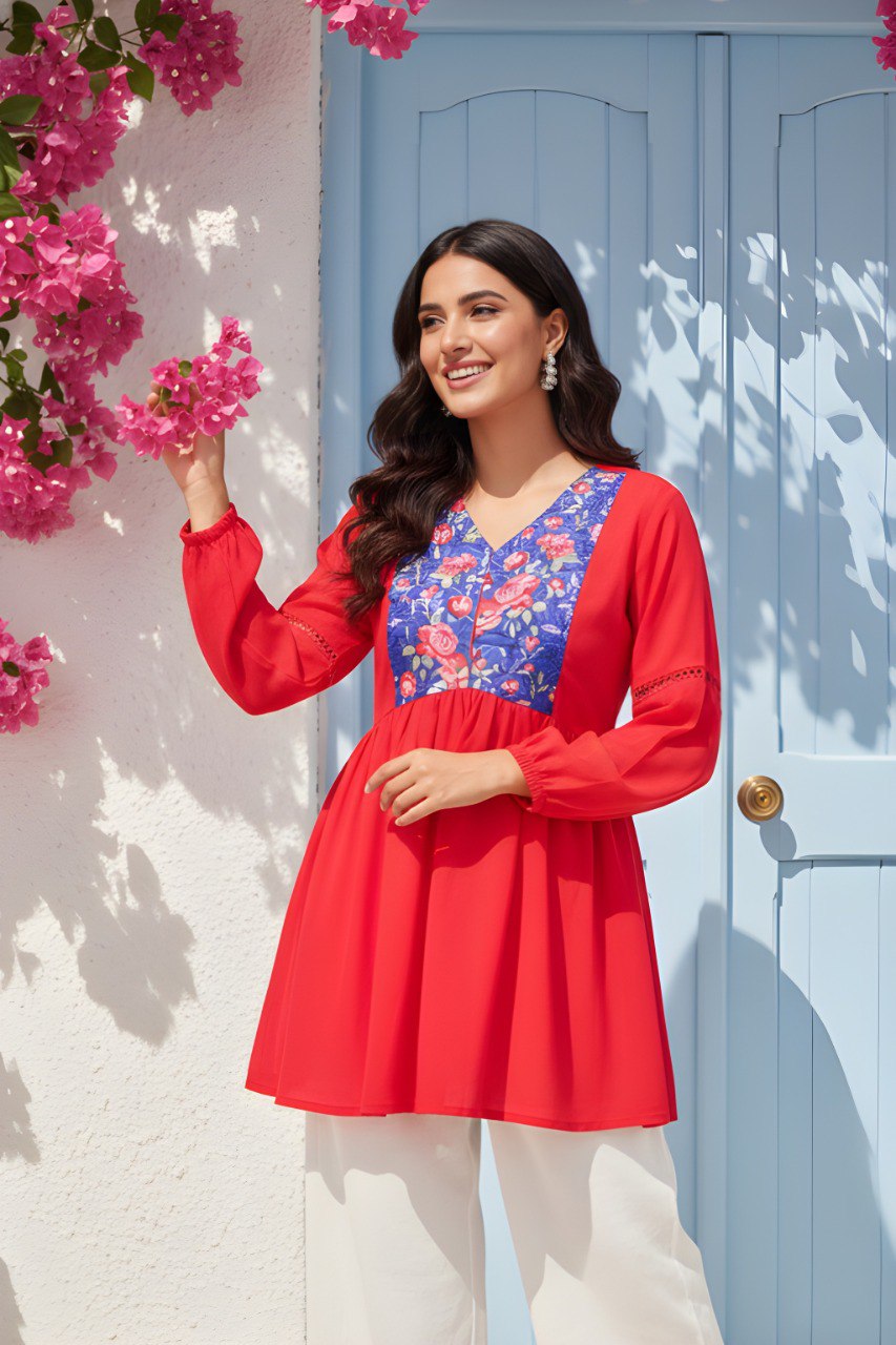 Women red georgette Fancy Tunic