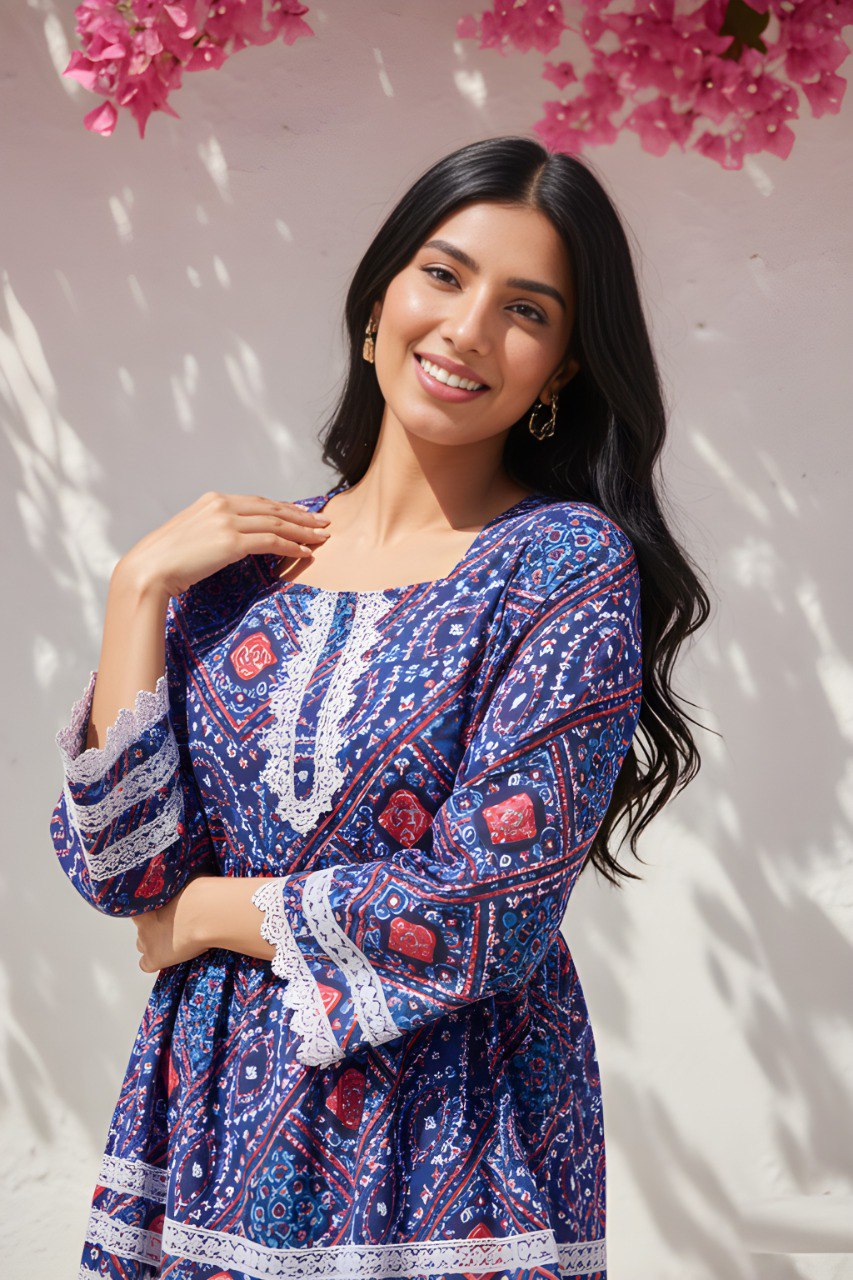 Digital Printed Delta Silk Fancy Tunic