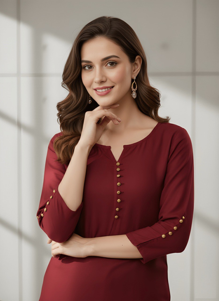 Casual Maroon Roman silk Tunic Top