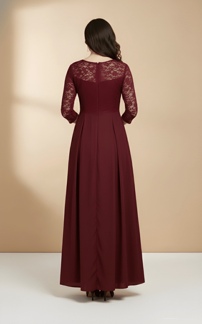 woman Maroon Net long dres