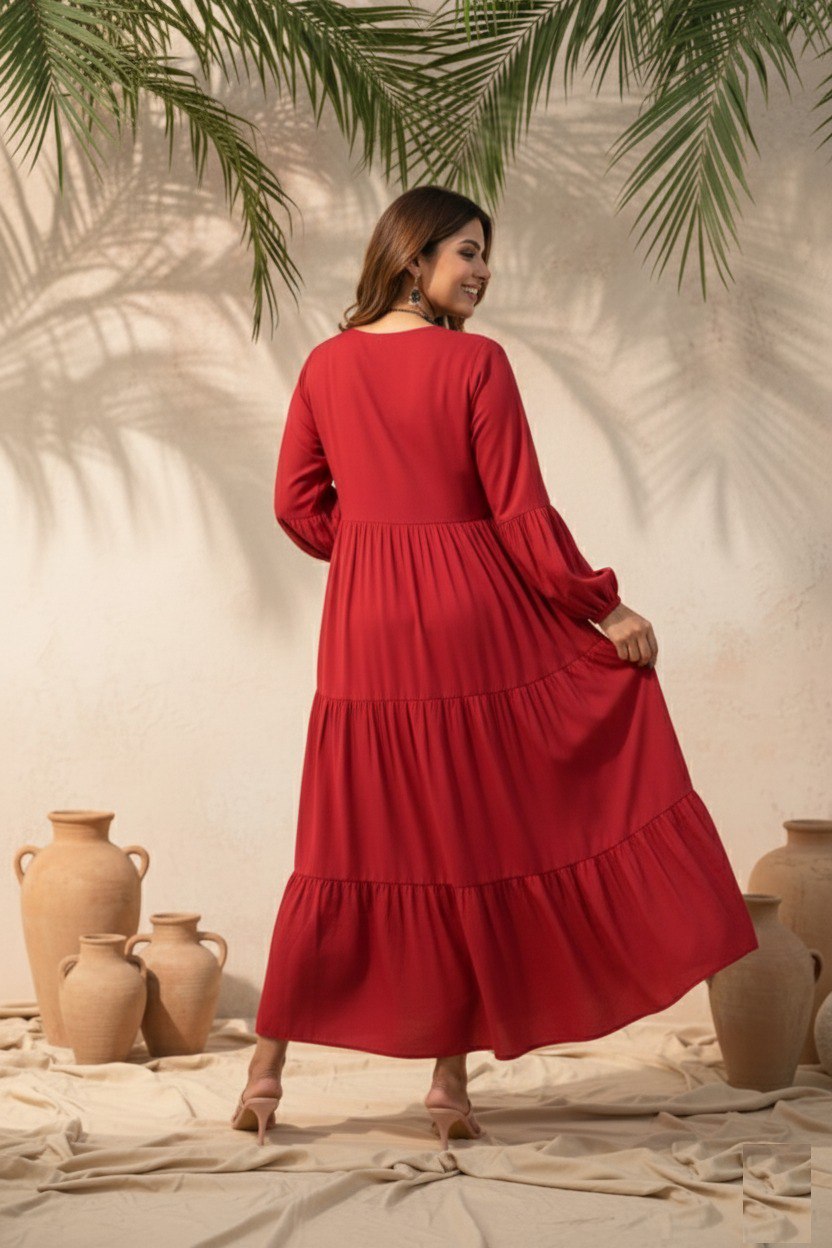 Fancy Red Delta silk flare dress