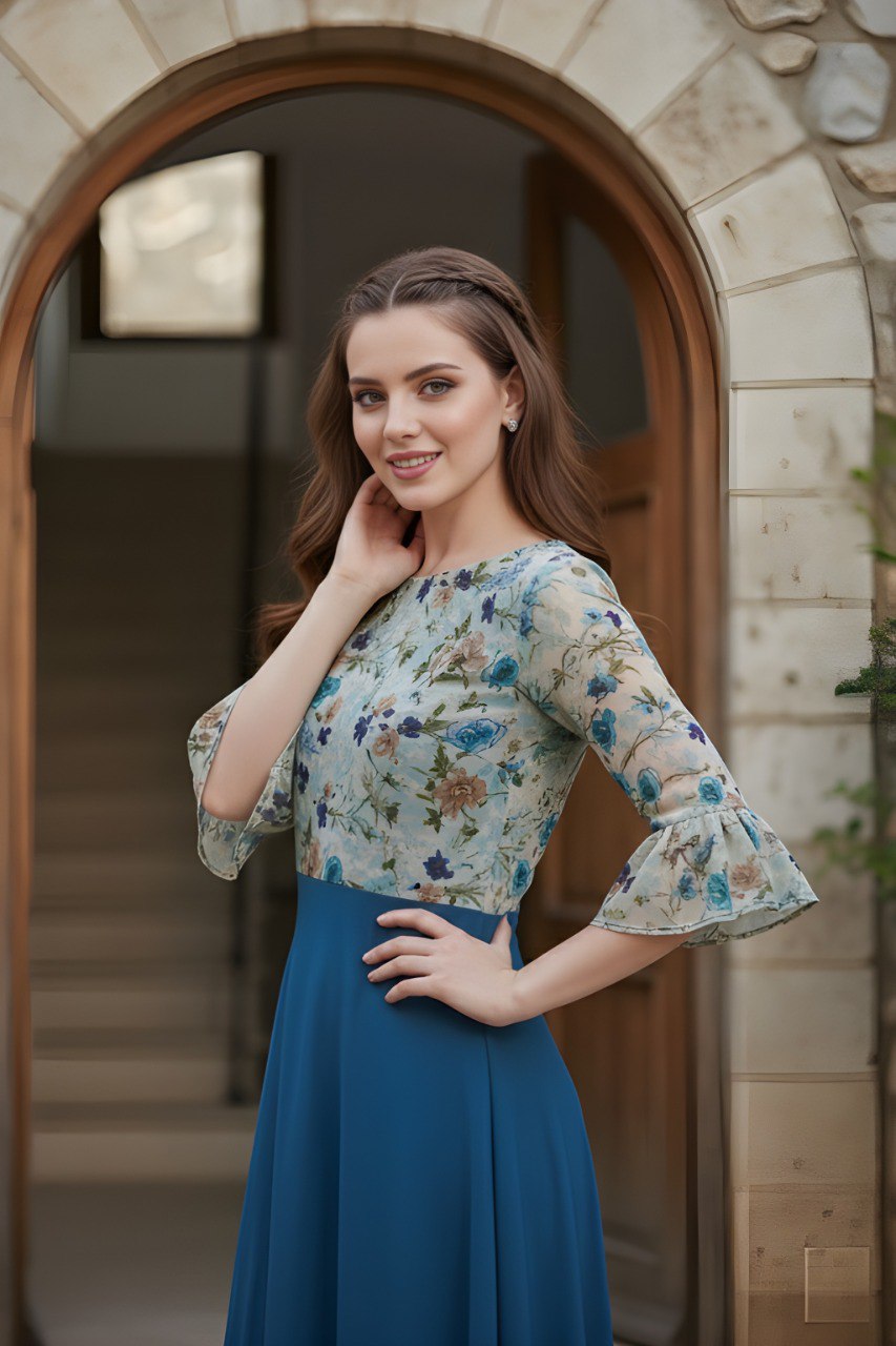 Fancy Georgette Royal Blue Printed dress