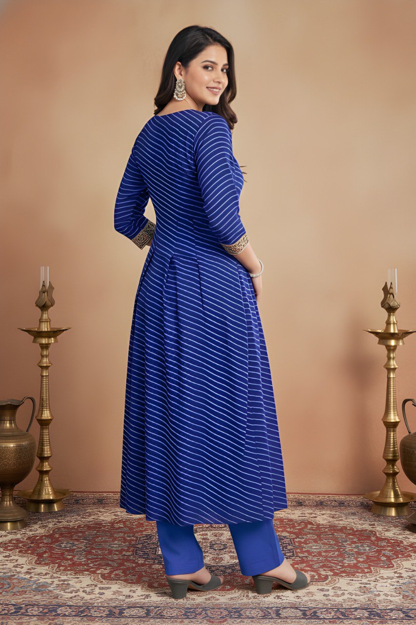 Blue Leheriya Printed Georgette Kurta and pant