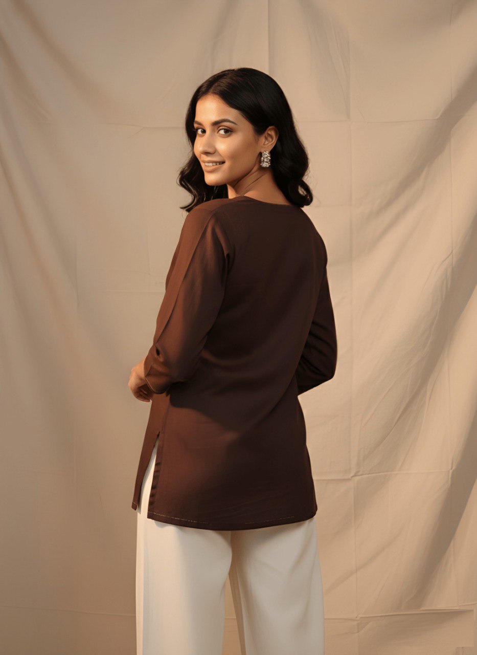 Brown Cotton Short Tunic for Women