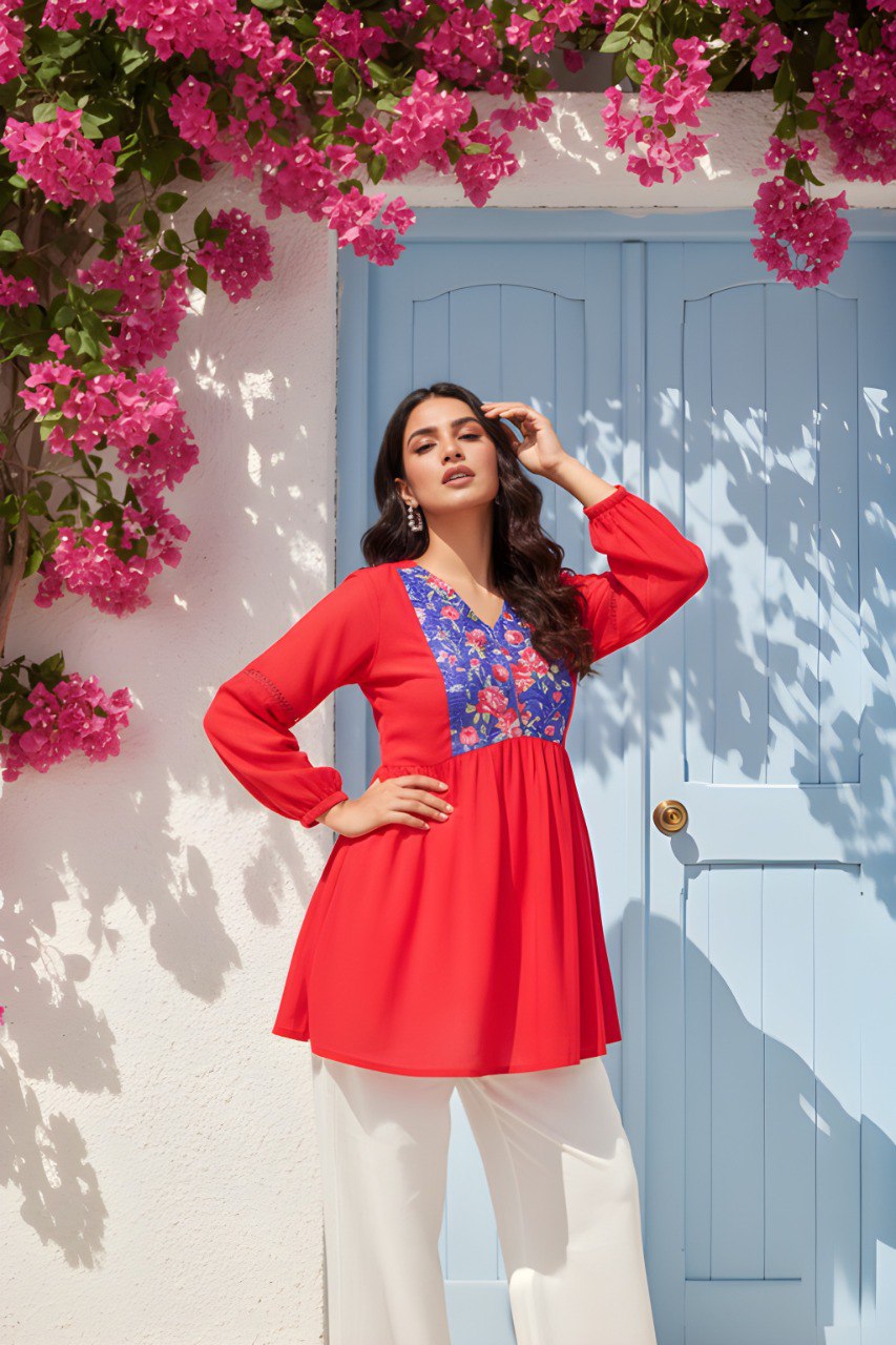 Women red georgette Fancy Tunic