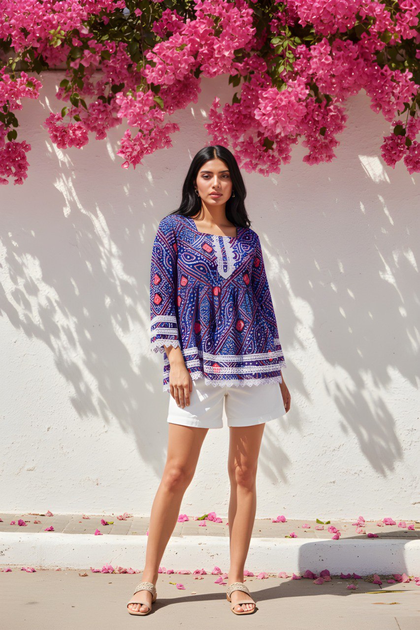 Digital Printed Delta Silk Fancy Tunic